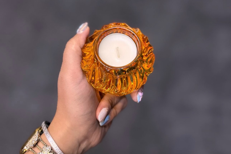 جا شمعی کریستال عسلی دکوراتیو